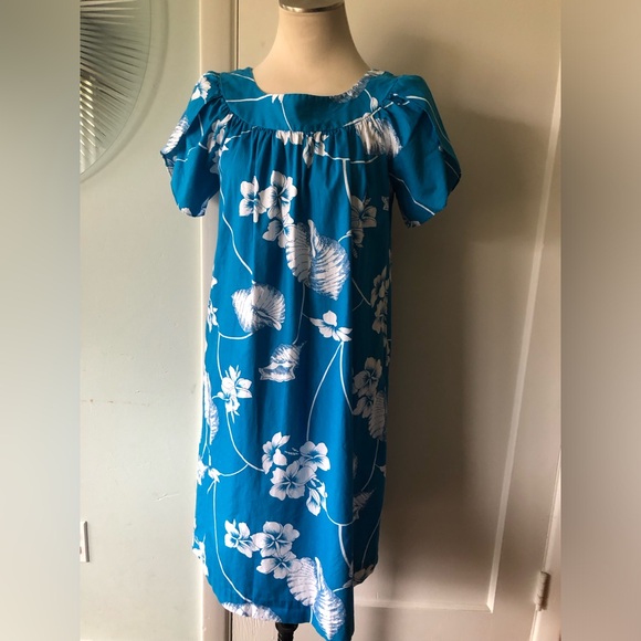 Hilo Hattie Large Blue Hawaiian Muumuu Dress Caftan aloha tiki hibiscus vintage - Picture 9 of 14
